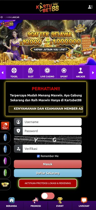 Tampilan aplikasi Kartubet88asli